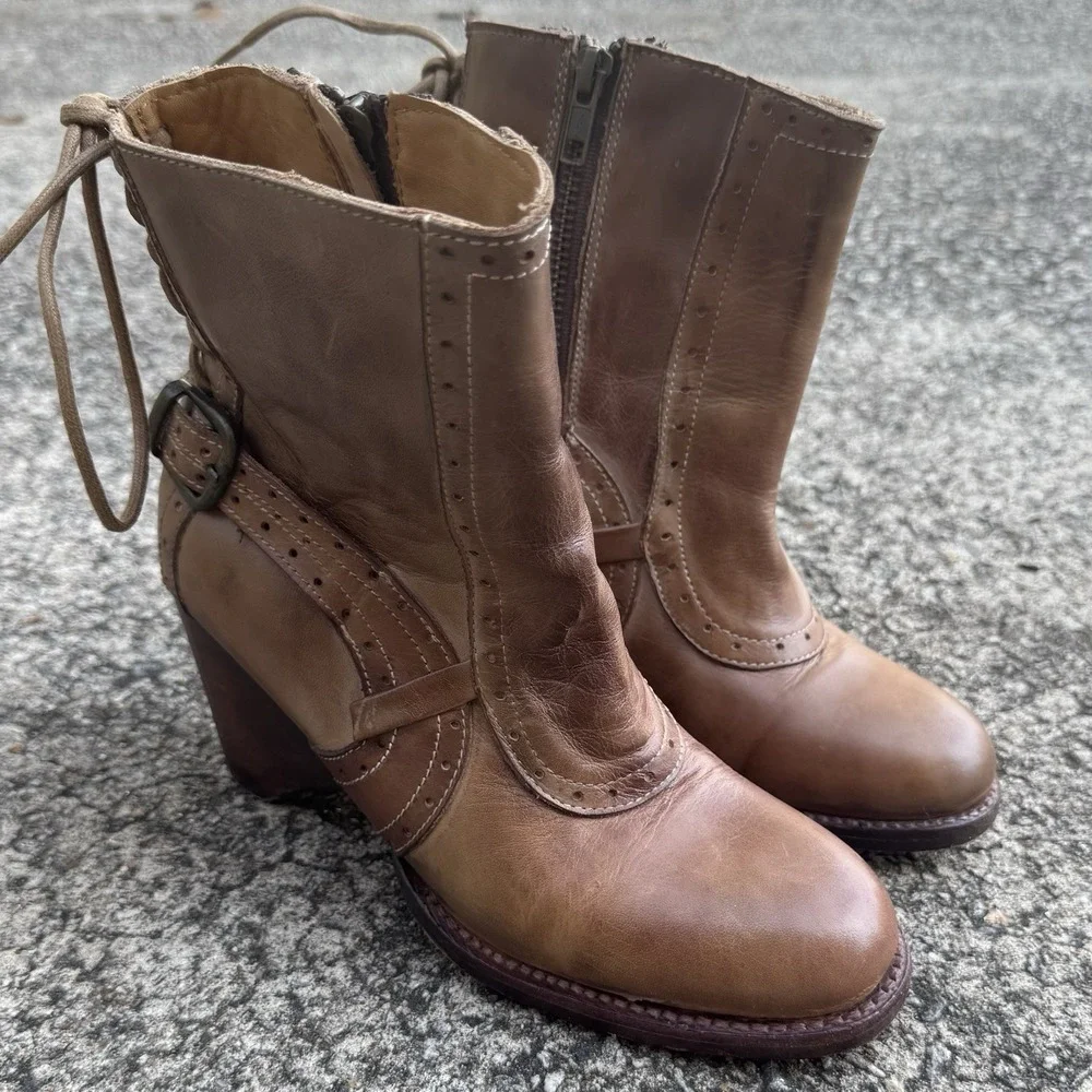 Bed Stu Cobbler Anthropologie Melinda Women 6 Lace Back Brown Distressed Leather