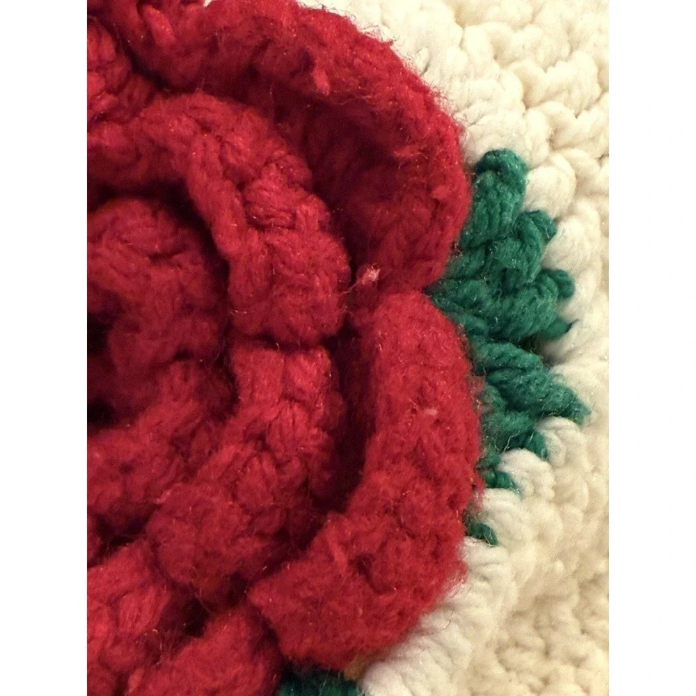 Vtg Granny Square Crochet Afghan Quilt Blanket 3D Rose 72
