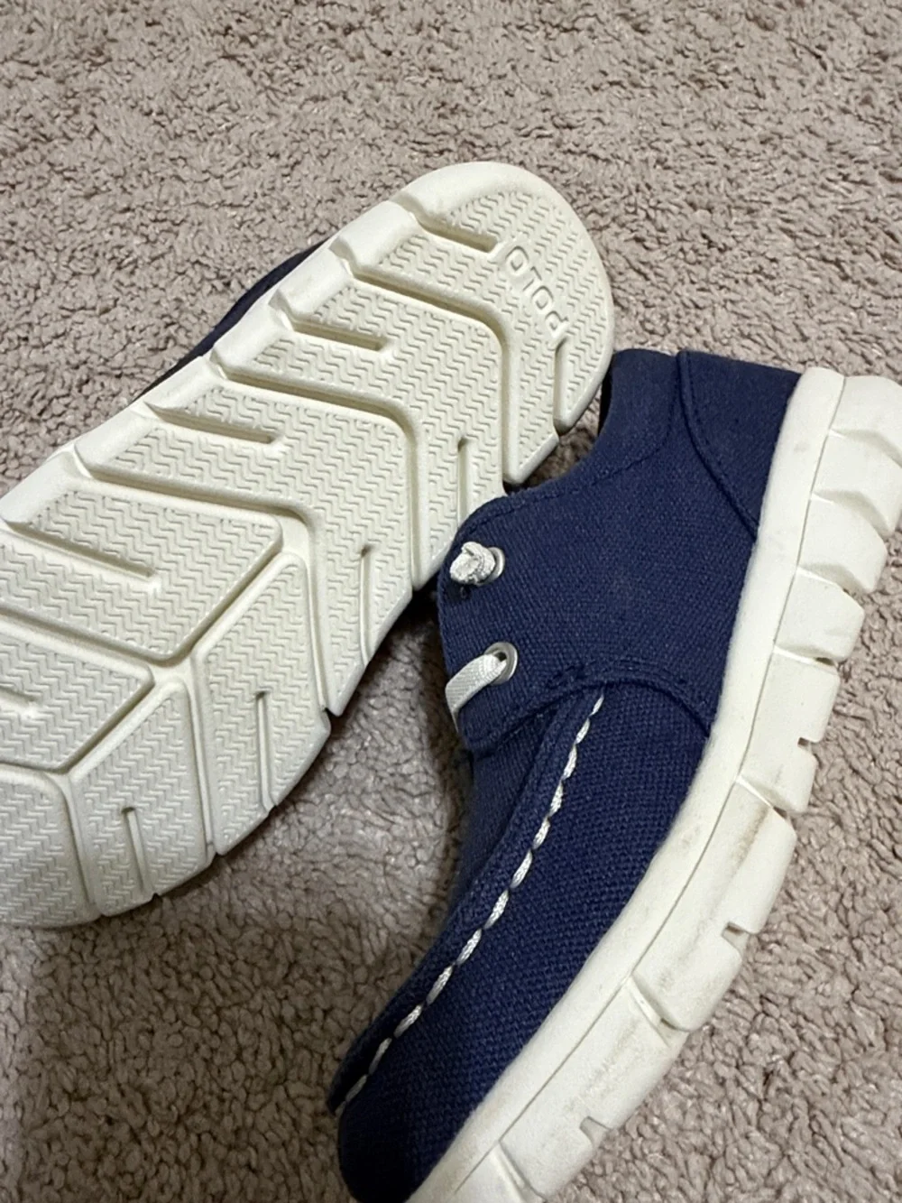 Polo by Ralph Lauren Kids Navy Canvas Moccasins with White Laces
