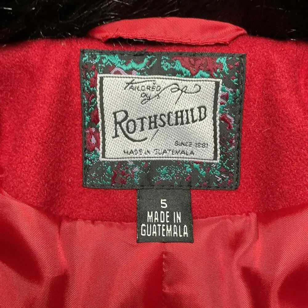 Vintage Rothschild Girls Red Wool Dress Coat Fur Trim Size 5 Union Made In‎ USA
