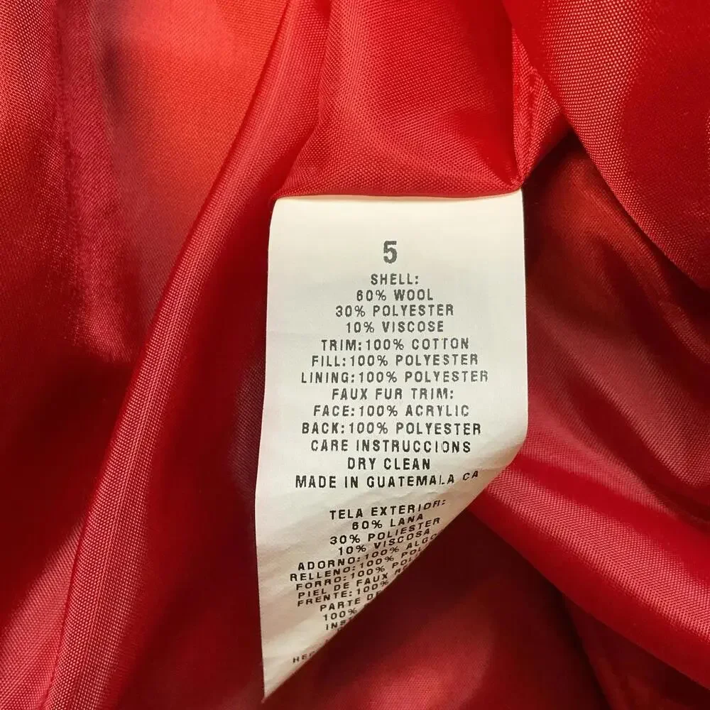 Vintage Rothschild Girls Red Wool Dress Coat Fur Trim Size 5 Union Made In‎ USA