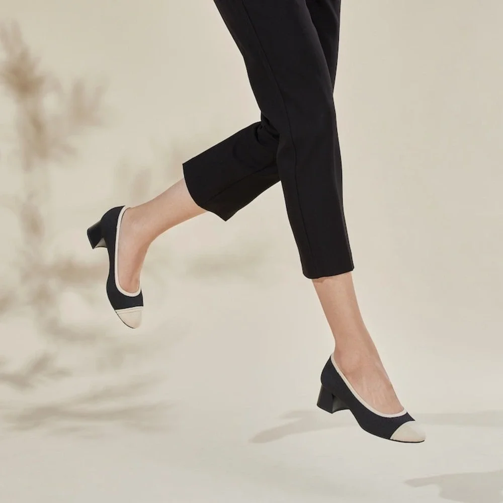 VIVAIA Julie Pro Black Beige Knit Low Heel Pumps Comfort Shoes Size 6 New