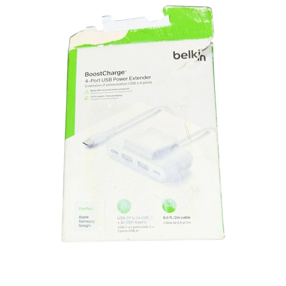 Aa2O Belkin 4-Port USB Power Extender For‎ Apple, Samsung, Google. White