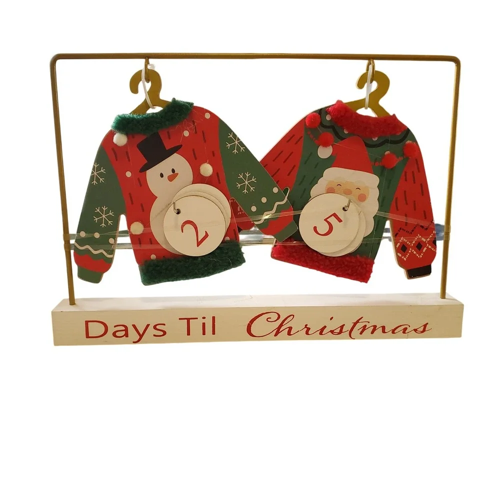 Wooden‎ Ugly Sweater Christmas Countdown Calendar Snowman Santa Display