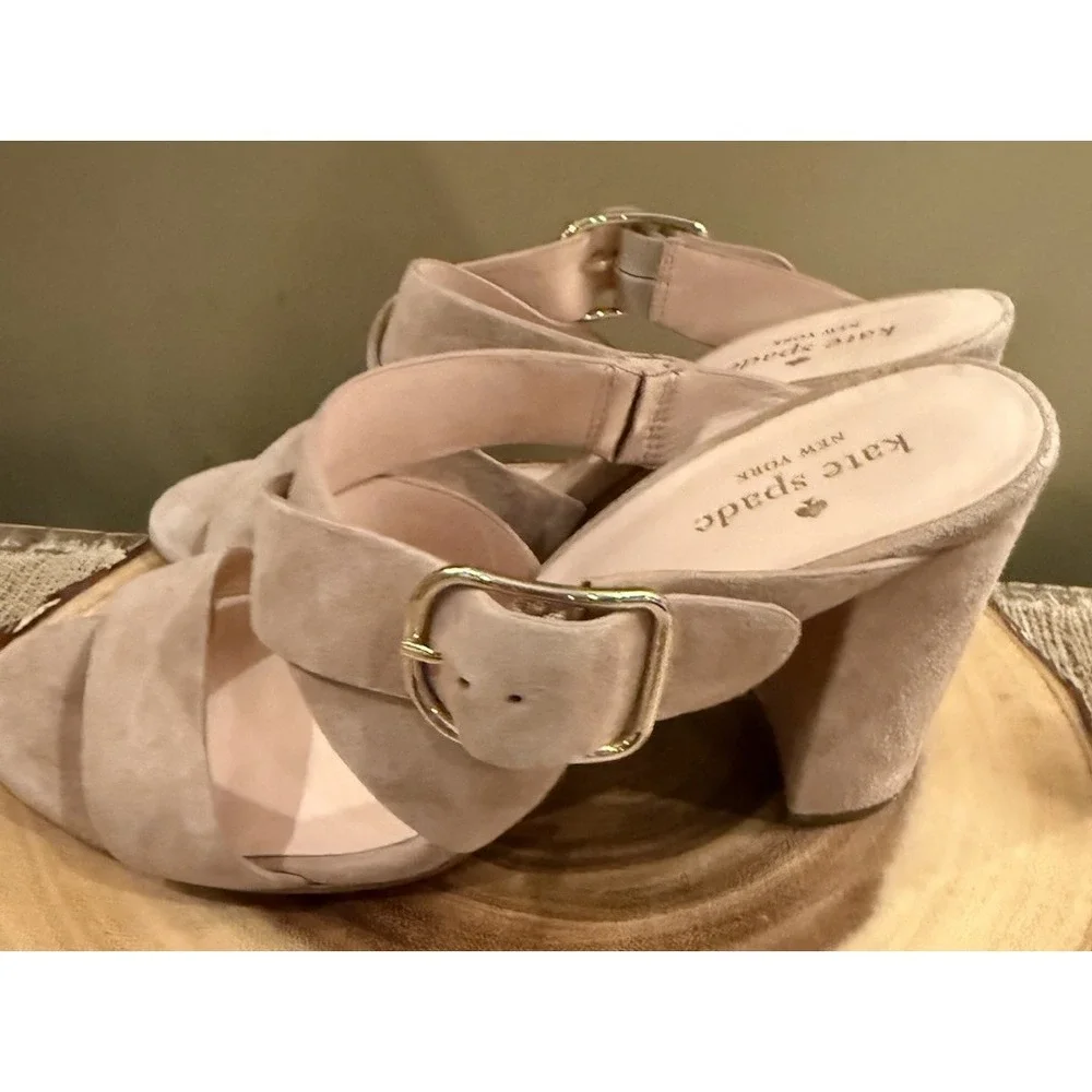 Kate Spade Orchid Suede Sandal In Fawn Blush Kid Suede Block Heels Sz 9