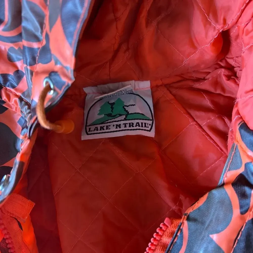 Lake 'N Trail Vinyl Camo Quilted Rain Jacket, Size XL, Vintage