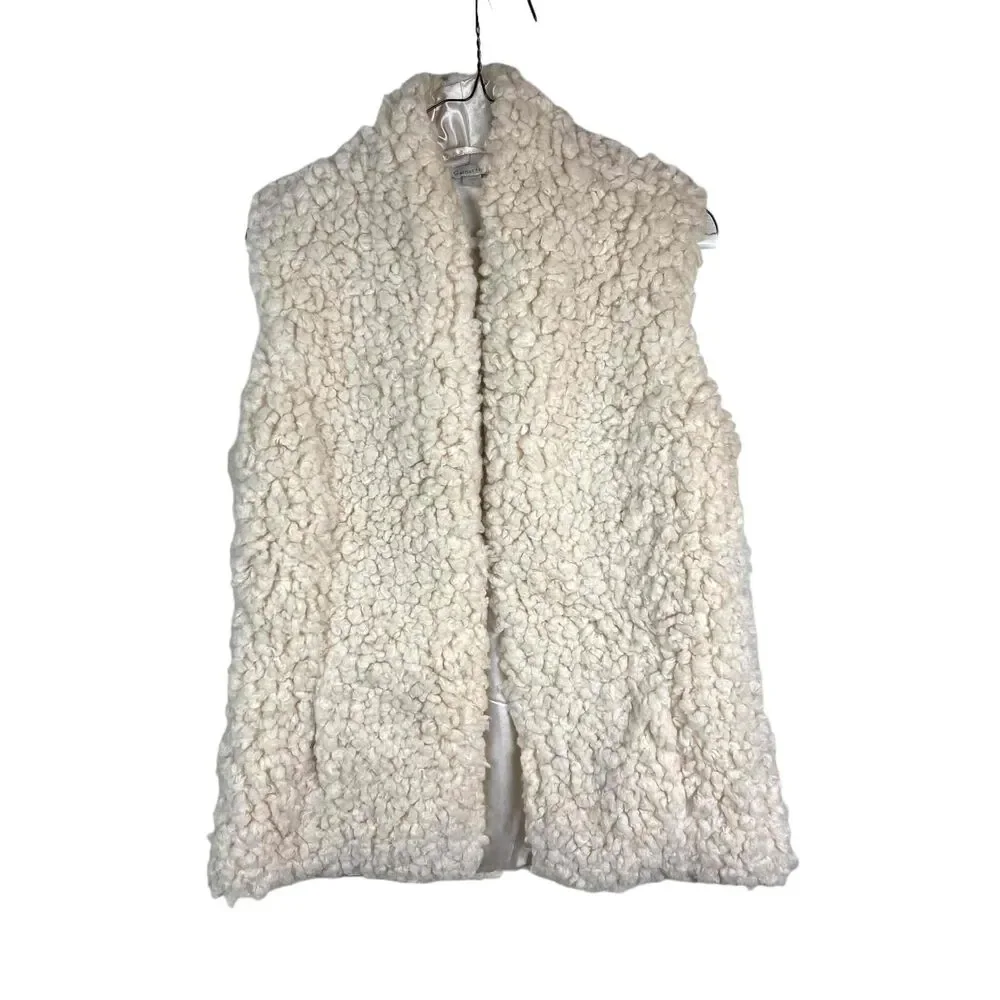 Garnet Hill Womens Beige Sleeveless Open Front Sherpa Teddy Bear Vest Size Small