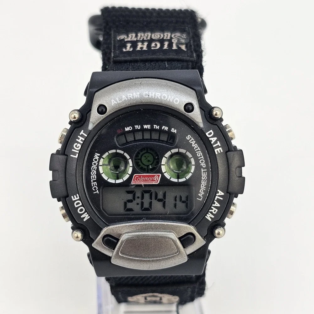 Coleman Digital Sports Watch Men's‎ 44MM Black Nylon Strap New Battery