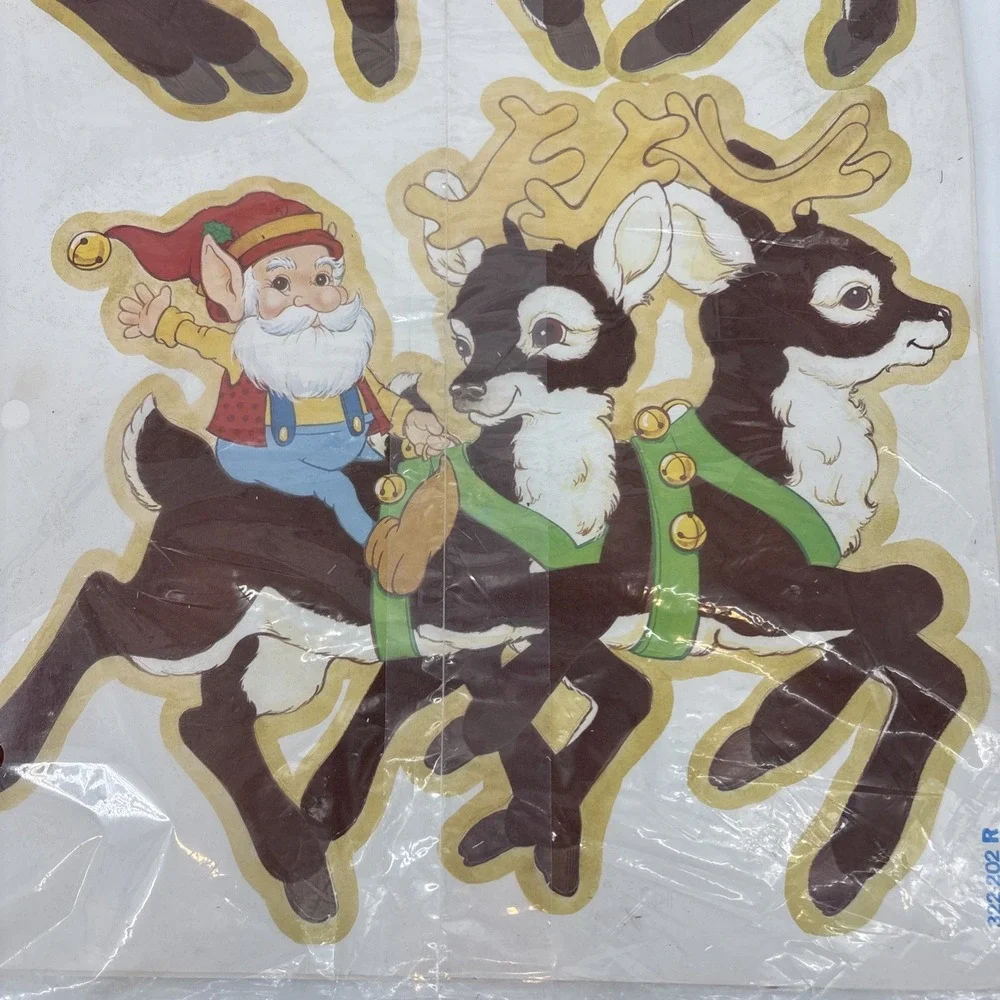 Vintage 1980s PECK Santa's Sleigh & Reindeer 6 Foot Velvety Flocked Die Cut NEW‎