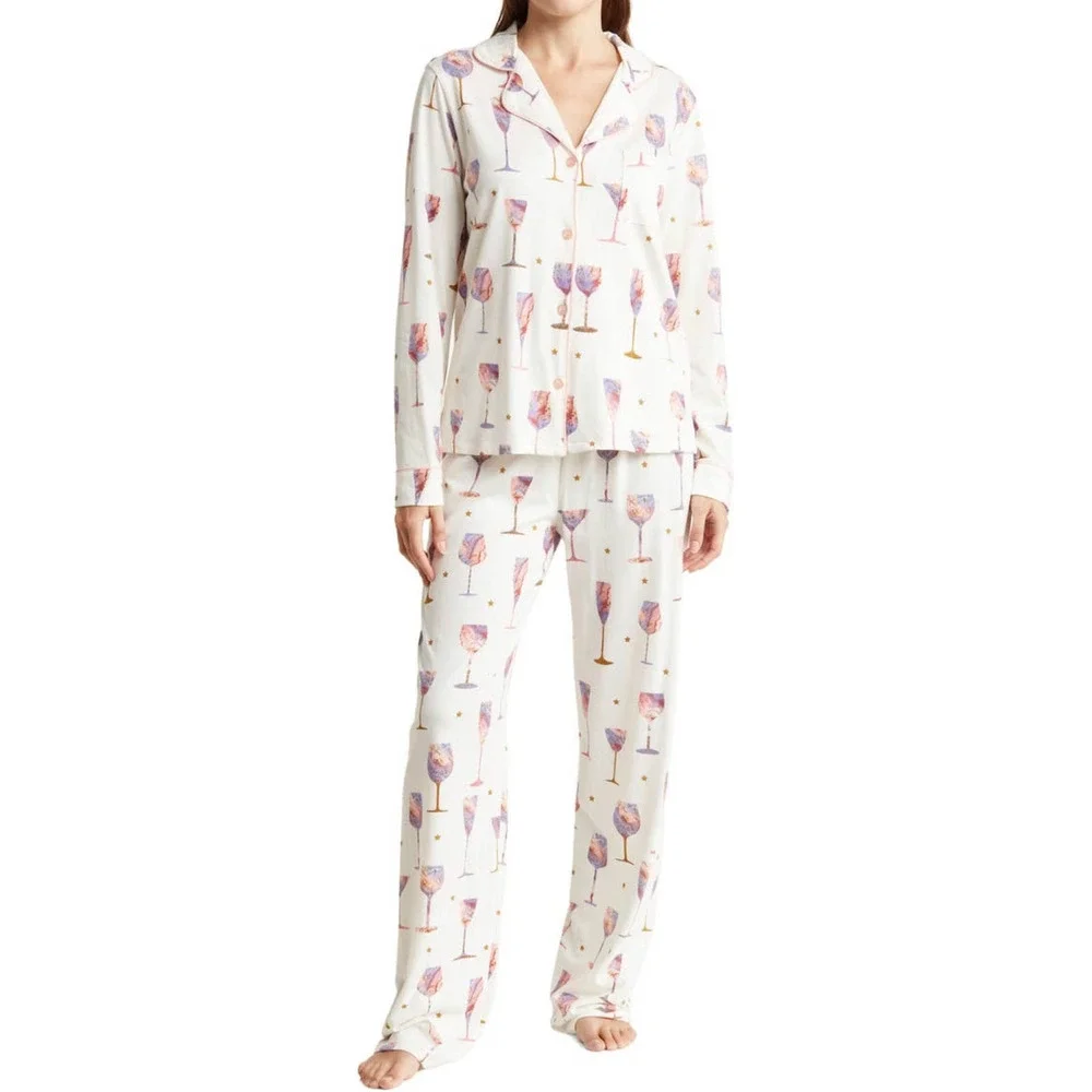 NWT PJ Salvage Long Sleeve Wine Life Button-Up Shirt & Pants Pajamas (L)