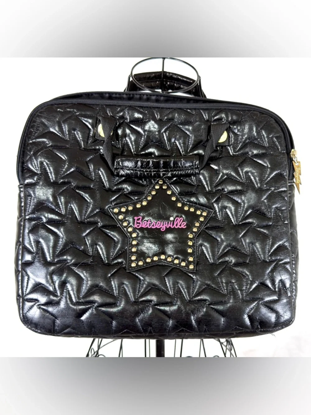 Betseyville Betsey Johnson Black Star Quilted Tote Bag Studded Y2K Glam