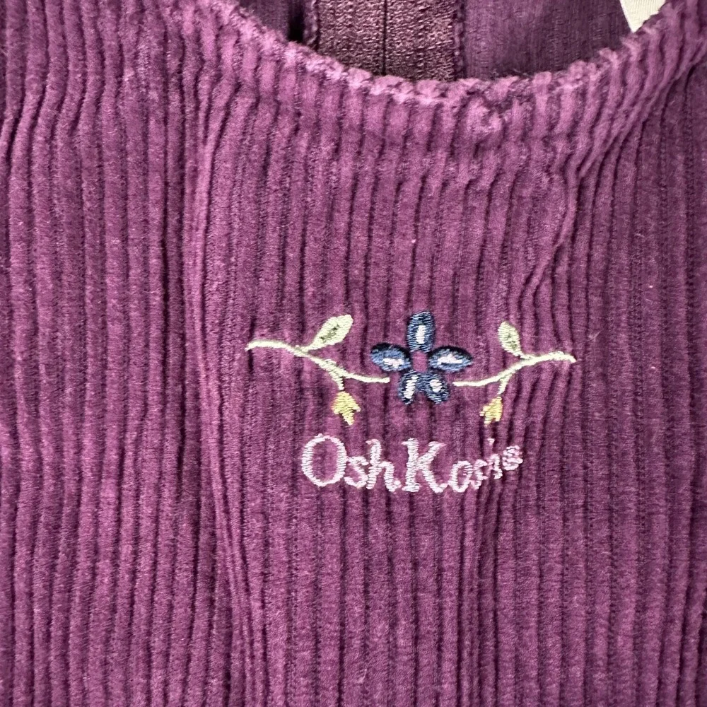 Vtg OshKosh B'gosh Jumper Dress Girls 5 Purple Corduroy Tank Pockets Embroidered