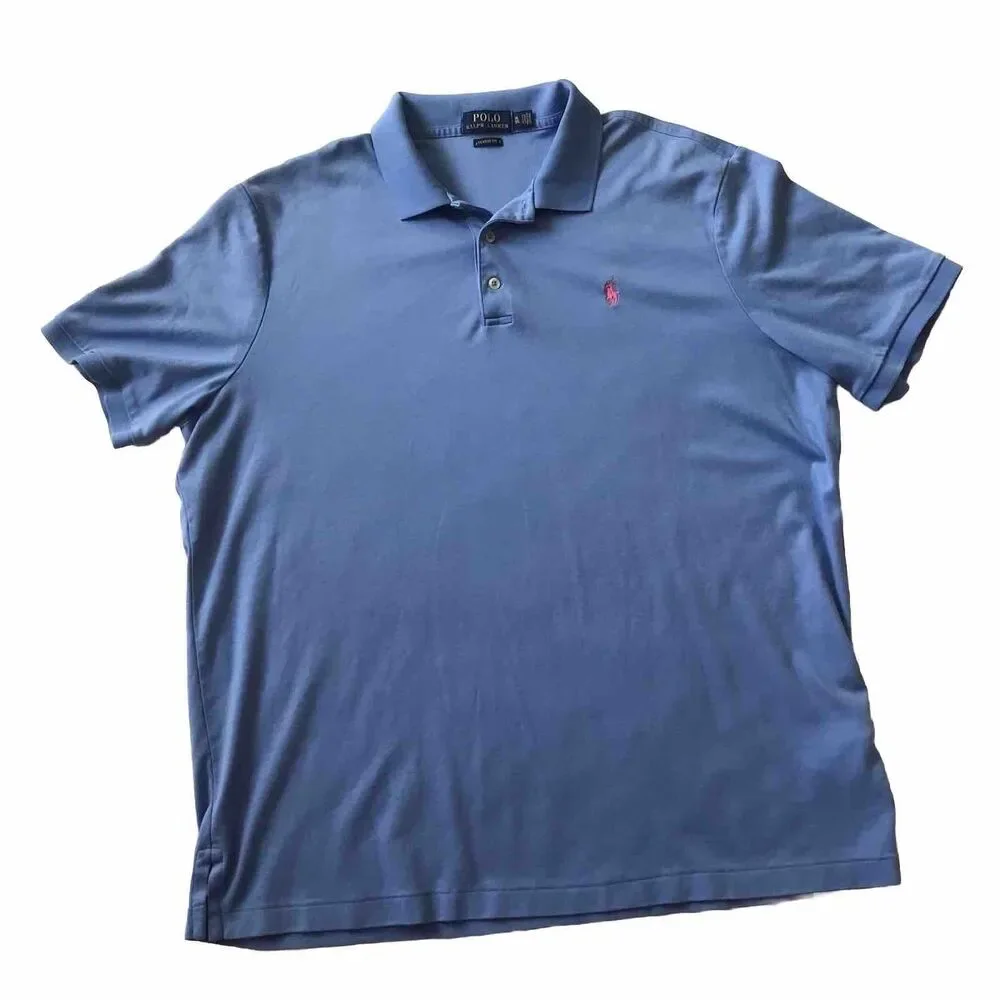 Polo Ralph Lauren Men XL Classic Fit Blue Polo Shirt Short Sleeve Pink Pony Soft