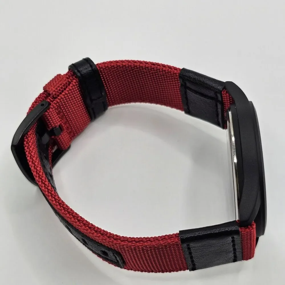 Men's 42MM Military Field Watch Black Case Black‎ Dial Red Black Canvas Bands