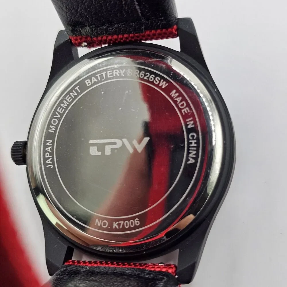 Men's 42MM Military Field Watch Black Case Black‎ Dial Red Black Canvas Bands