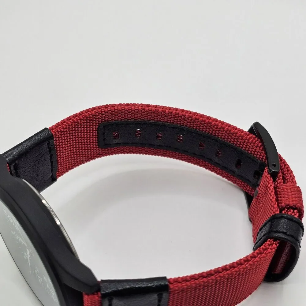 Men's 42MM Military Field Watch Black Case Black‎ Dial Red Black Canvas Bands