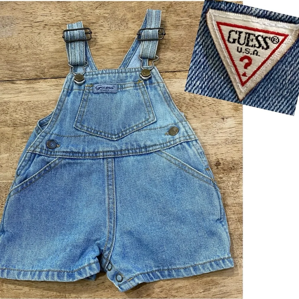 Vintage Baby Guess‎ Size 9 Months Cotton Denim Shortalls