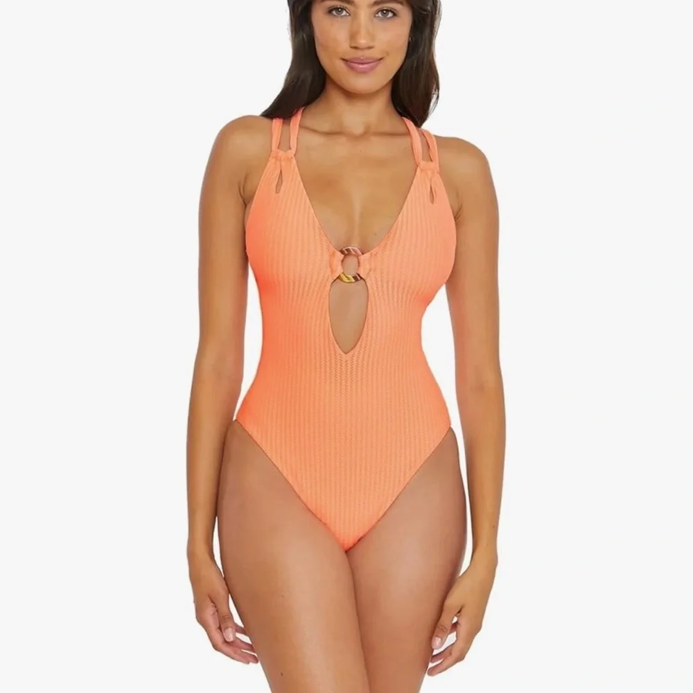 NWOT Becca Line in The Sand Lainey Textured Rib Plunge One-Piece Nectar