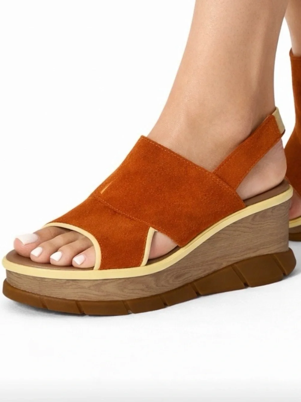 SOREL Joanie III Burnt Orange Suede Wedge Slingback Sandals Size 9.5