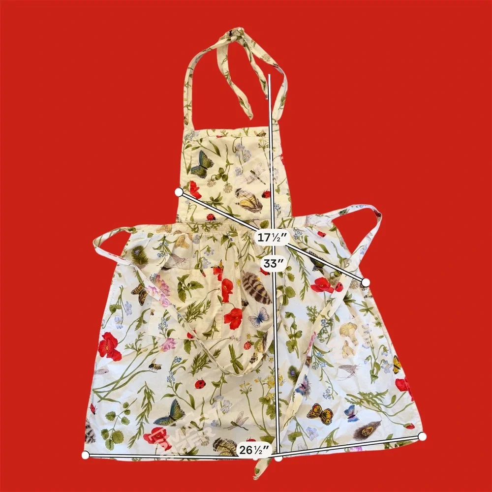 Now Designs Botanical Butterfly Floral Cotton Bib Apron White Multi Made in USA