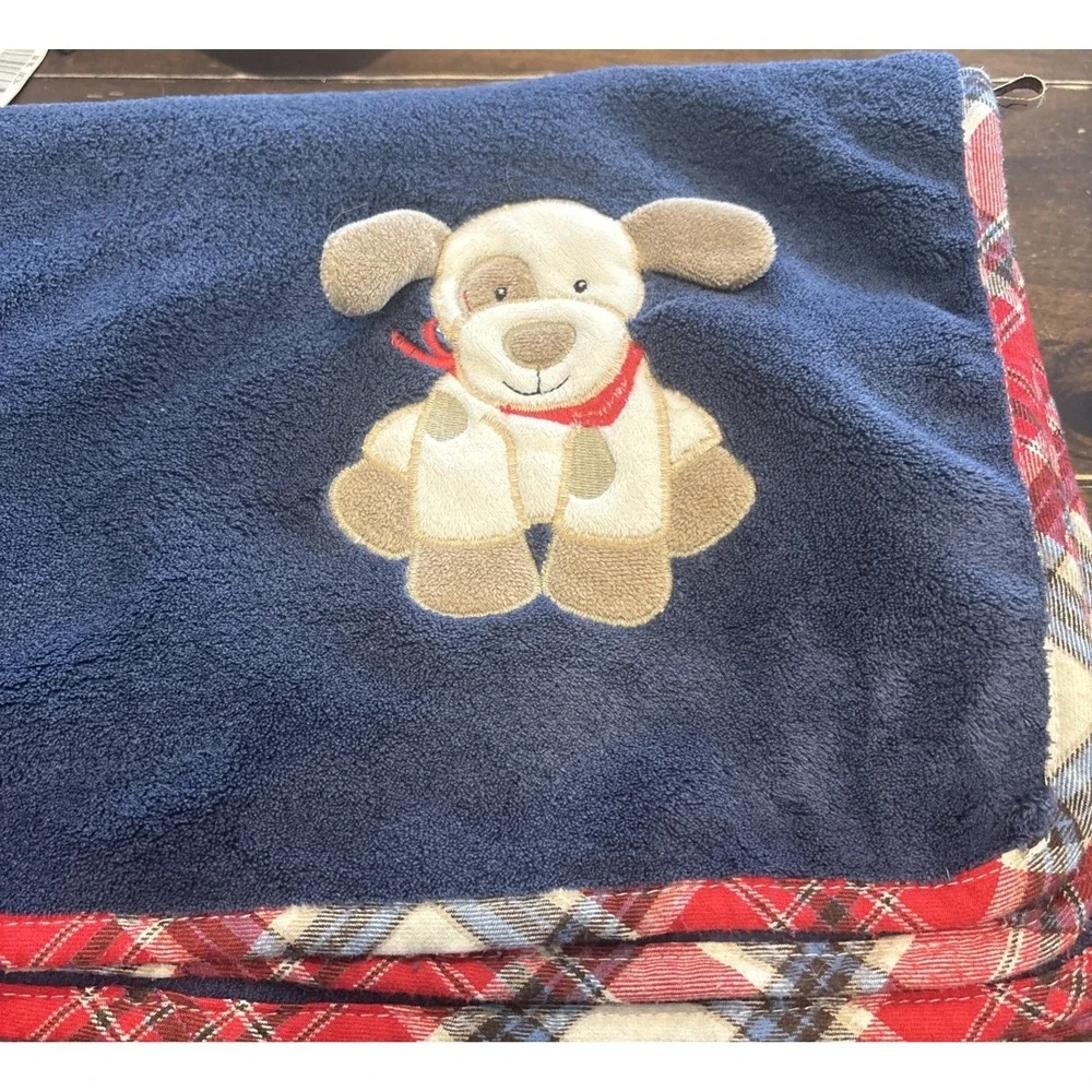 Maison Chic Puppy Dog‎ Baby Blanket Baby Blue 28x30 Lovey Plaid Red Navy Dark
