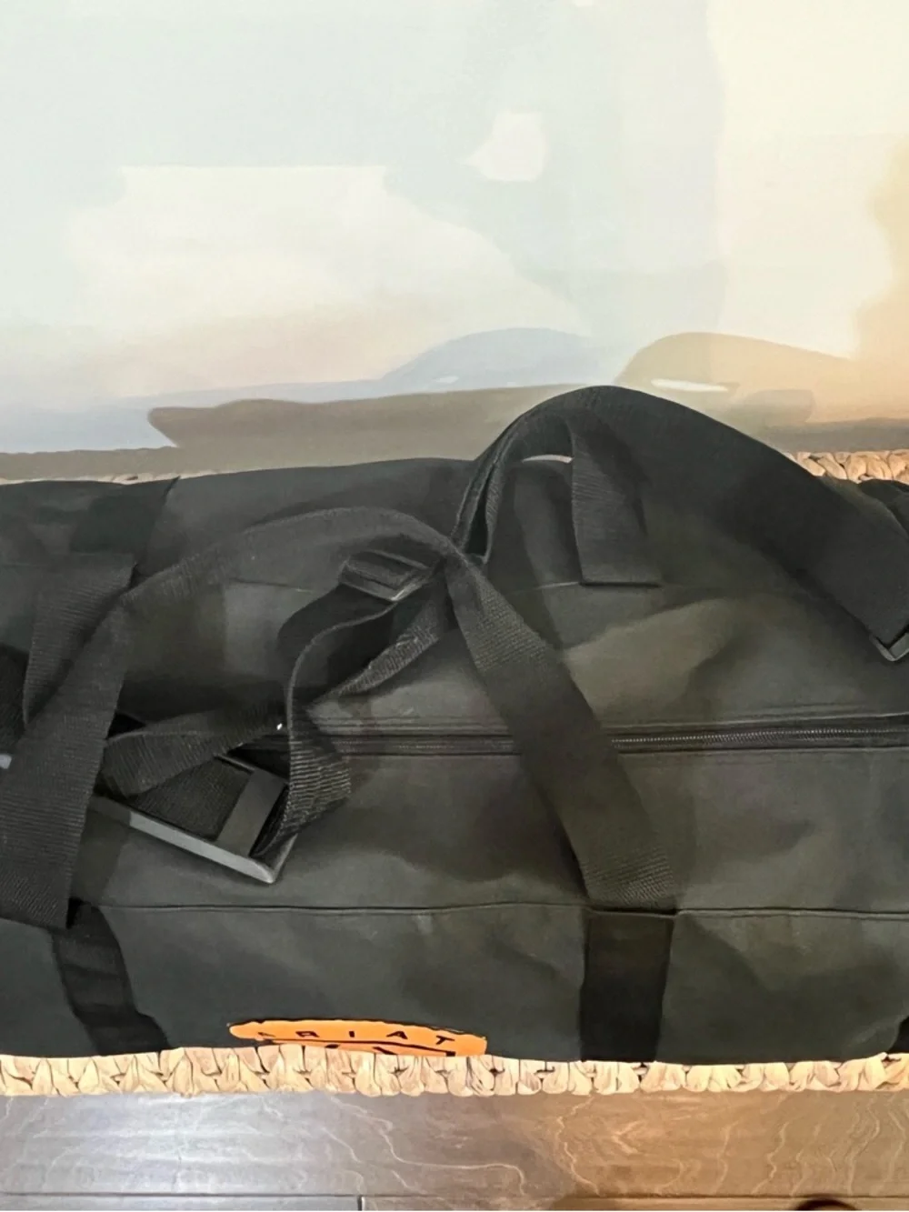 Ariat Black Duffel Bag Gear Weekender Gym Bag Orange Shield Logo Equestrian