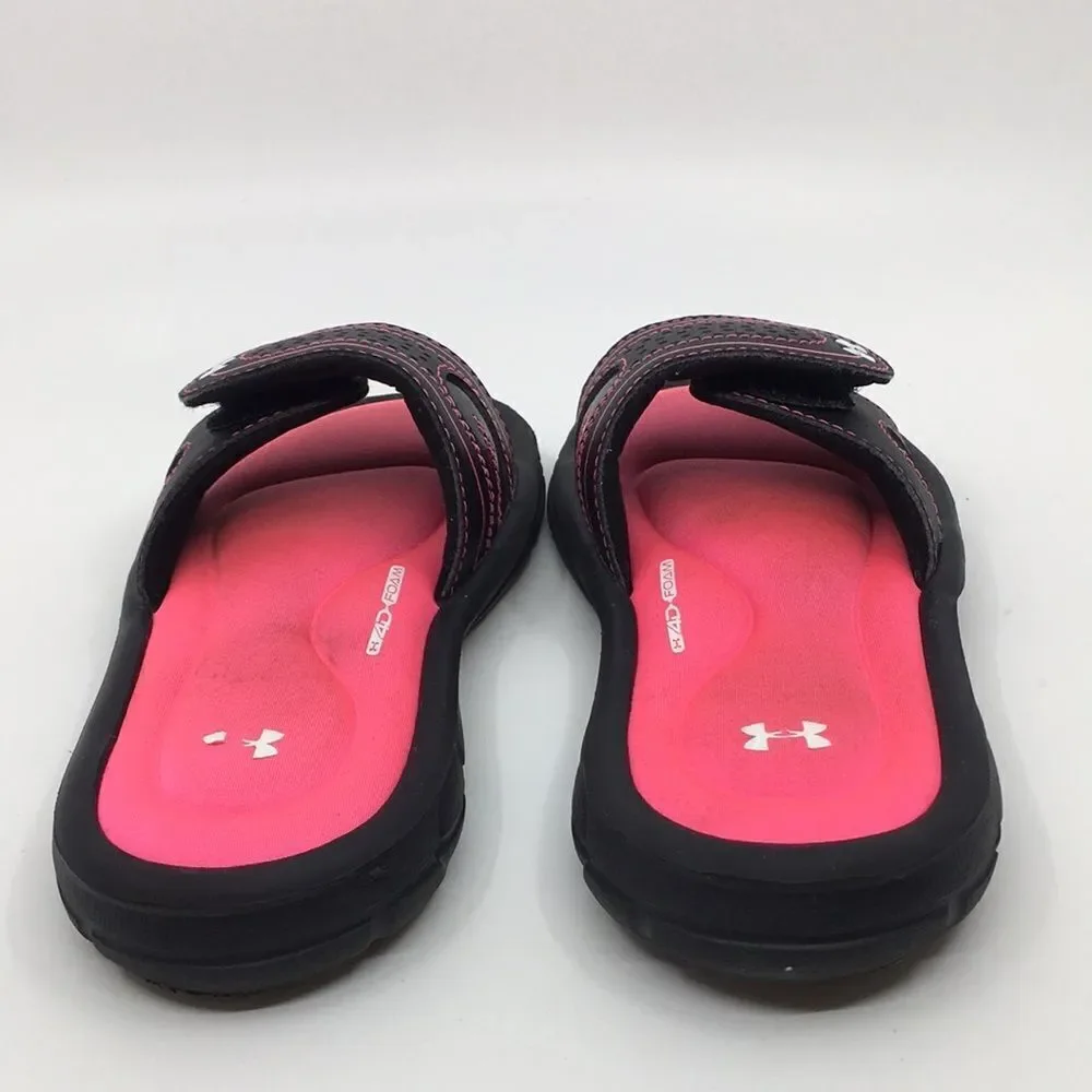 Under Armour Pink and Black hook and loop 4D Foam Slides, US Size 13K