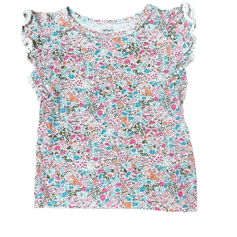 Carter’s | Flutter sleeve floral short sleeve crew neck tee shirt size 2T