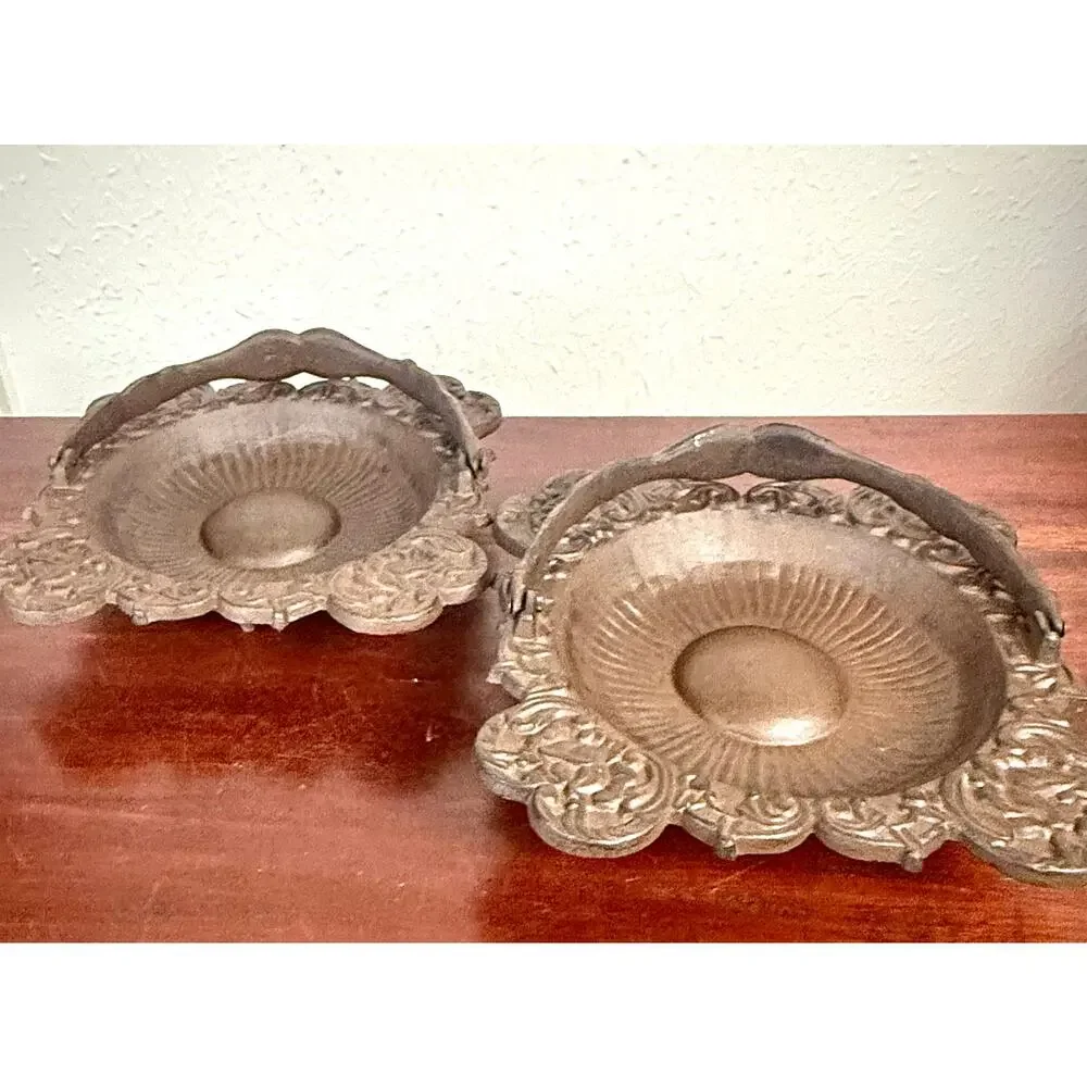 Cast Iron Basket Bowls Pair Victorian Style Decorative Centerpieces