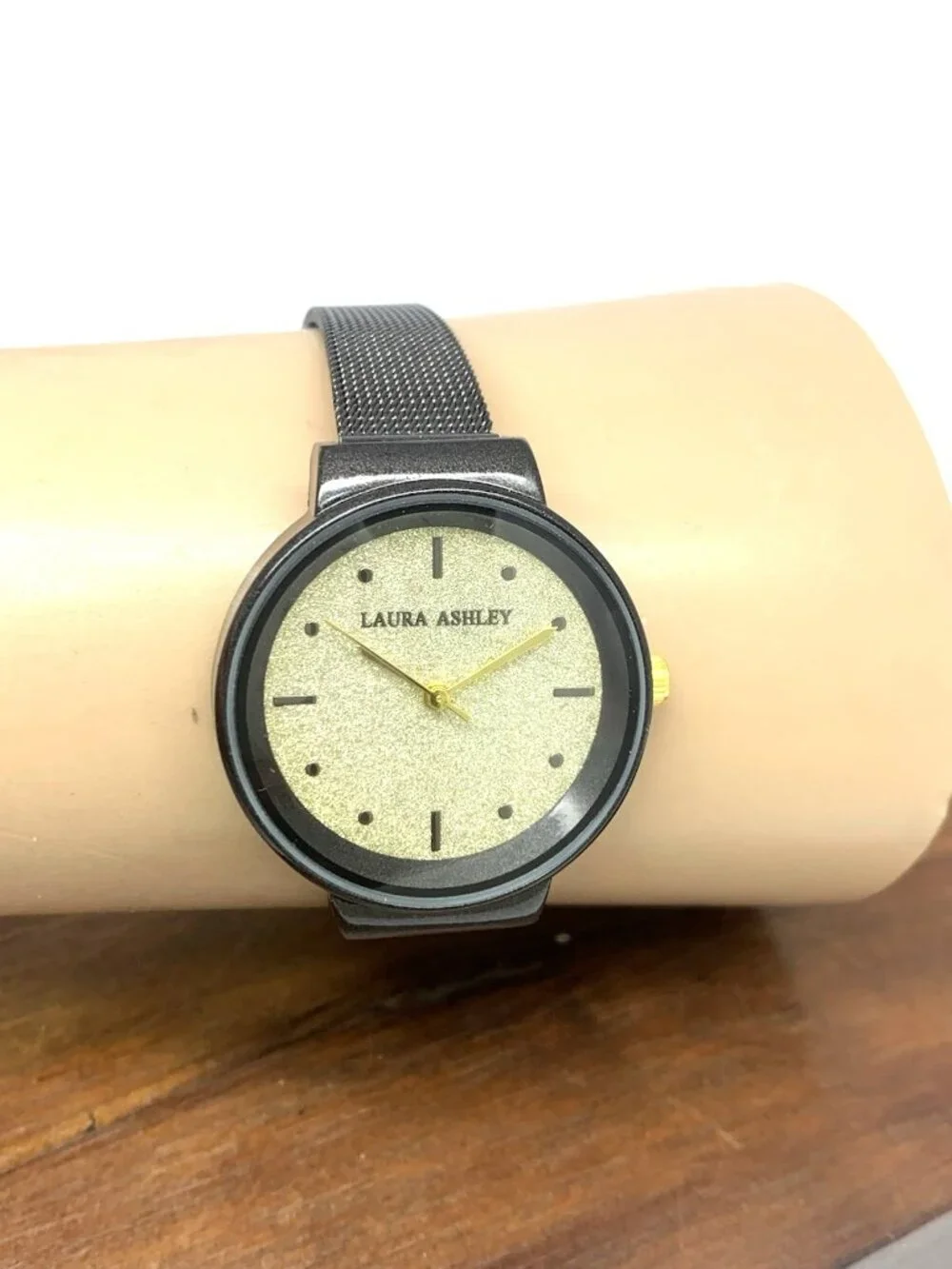 Laura Ashley Women's Watch LA31041 Quartz Gold Dial Black Mesh Stainless Steel