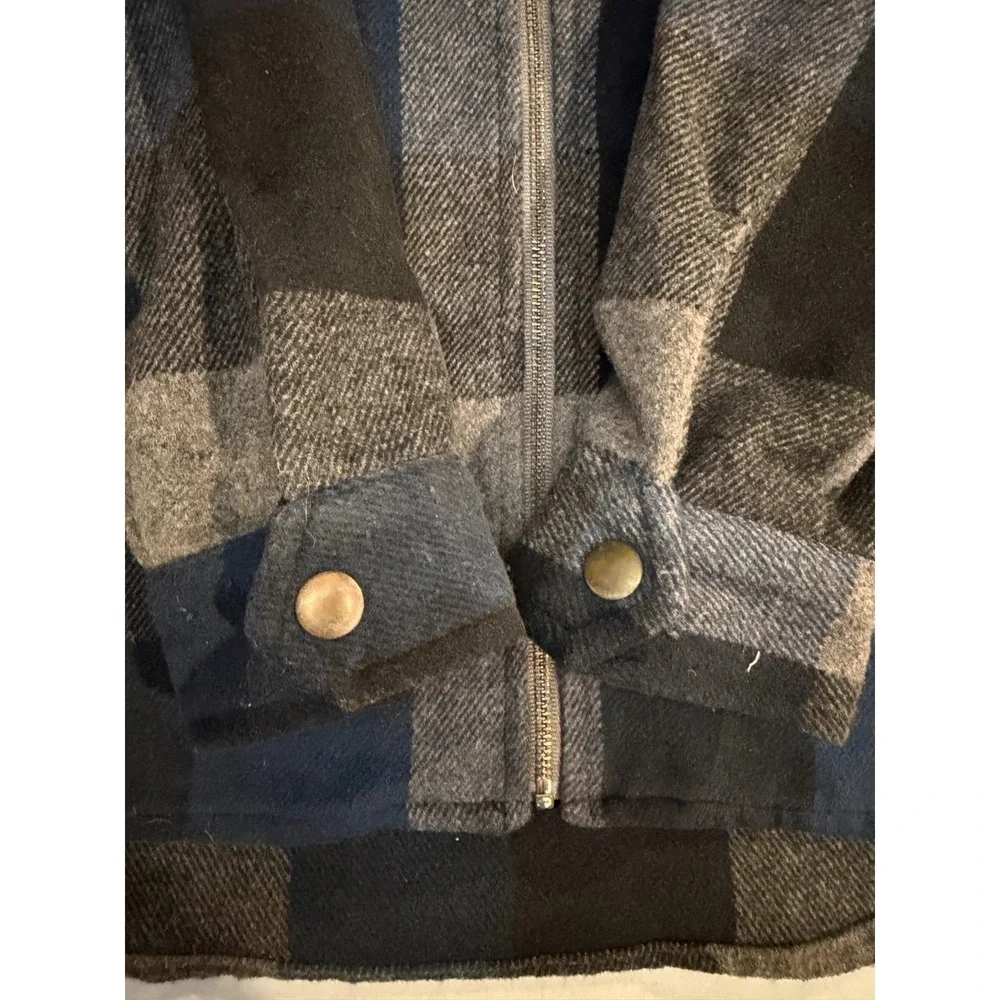 RVLT Revolution Plaid Zip Up Jacket Men's L Blue Gray Flannel Wool Blend #3608