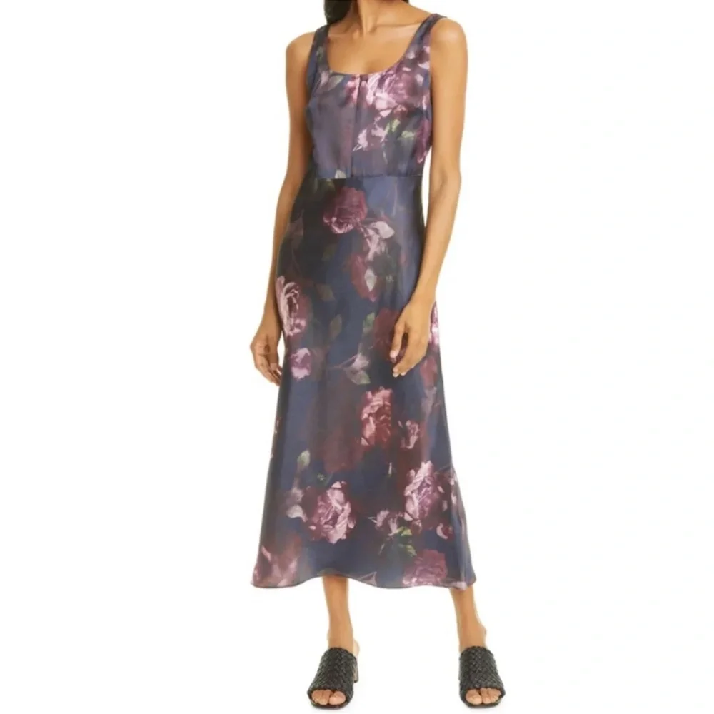 Vince Night Garden Floral Silky Midi Dress *NWT*