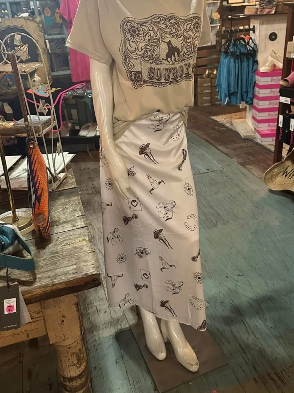 Cream Western-Motif Maxi Skirt — Women