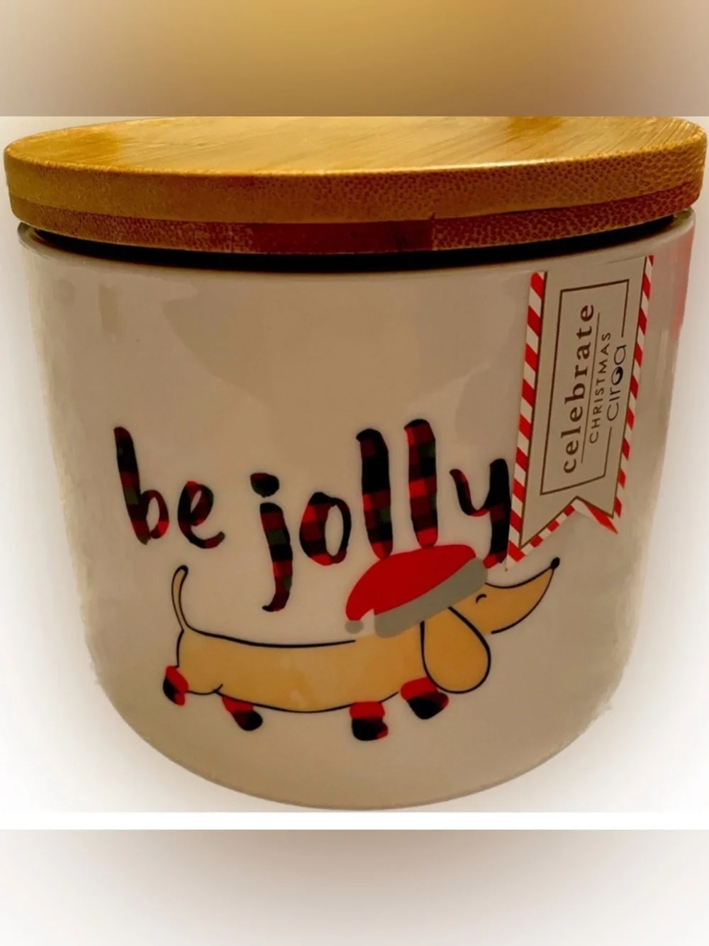 Dachshund holiday themed canister.
