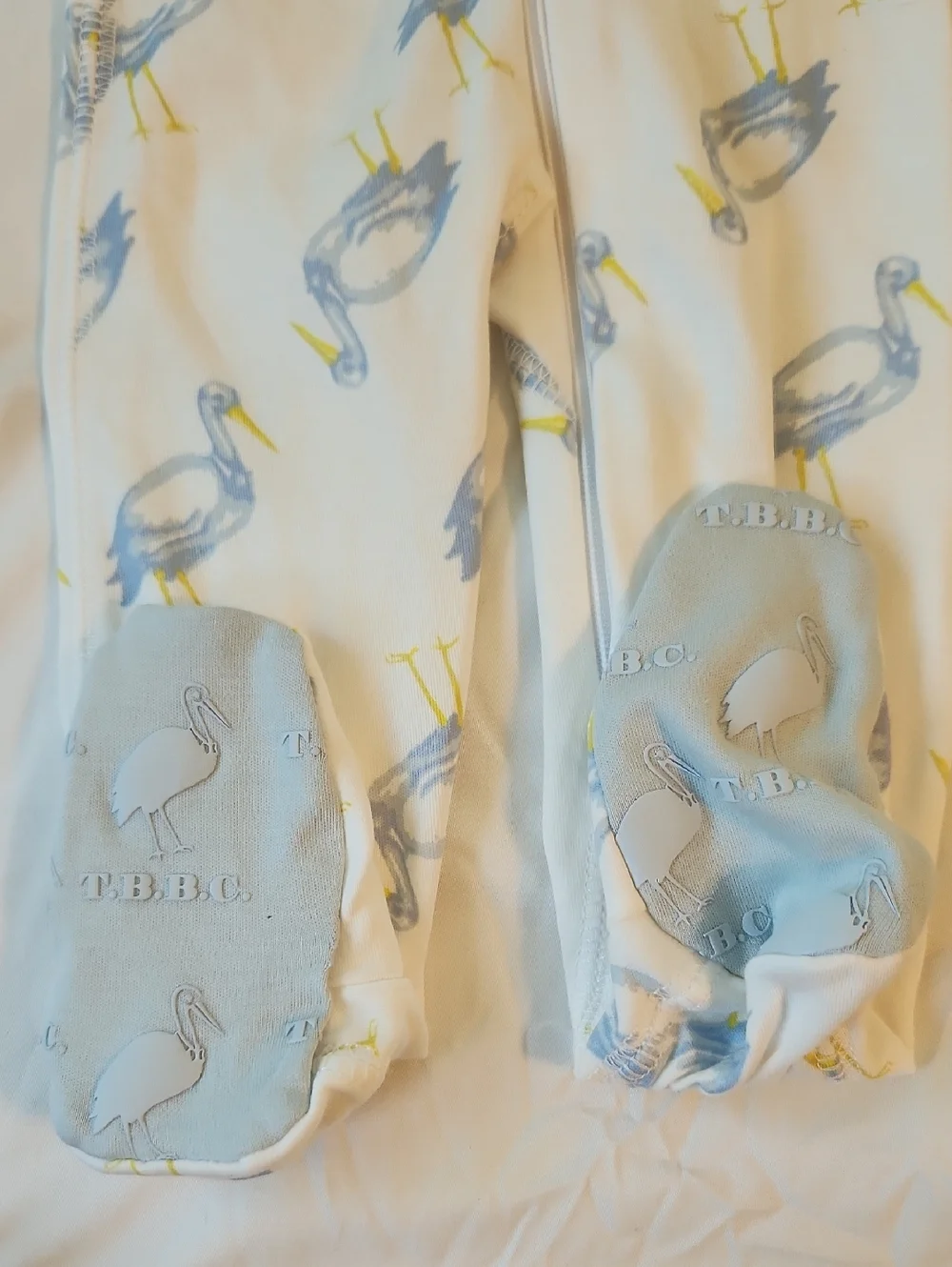 The Beaufort Bonnet Company White Footed One-Piece with Blue Pelican Print