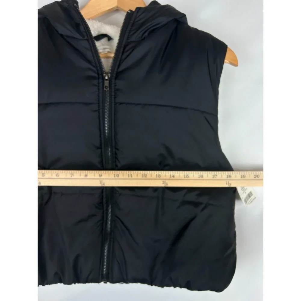 No Comment Womens Black Puffer Fleece Lined Vest w/ Hood Sz M