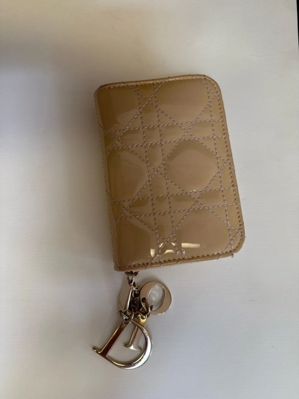 Dior Pink Leather Zip Card Wallet with Multi-Color Accordion Slots