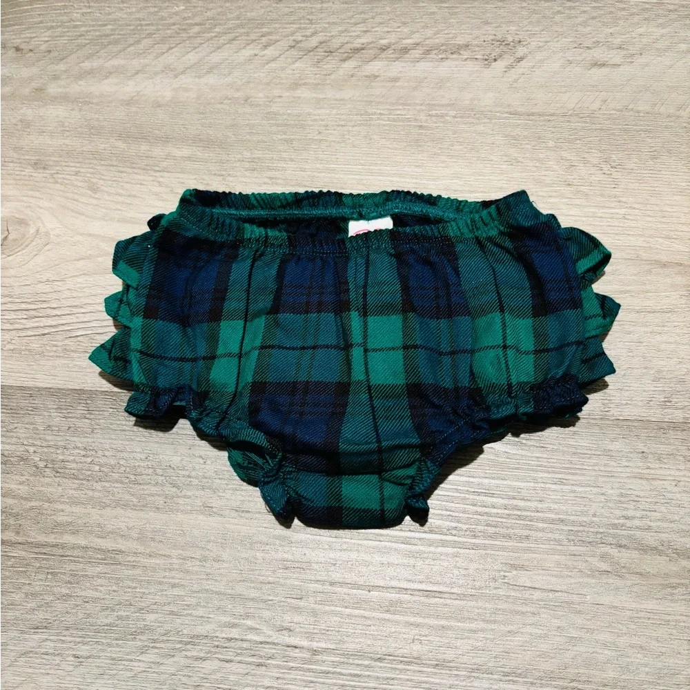 NWOT Ruffle Butts Green Plaid Ruffle Bloomers with Black Bow 6-12 Months