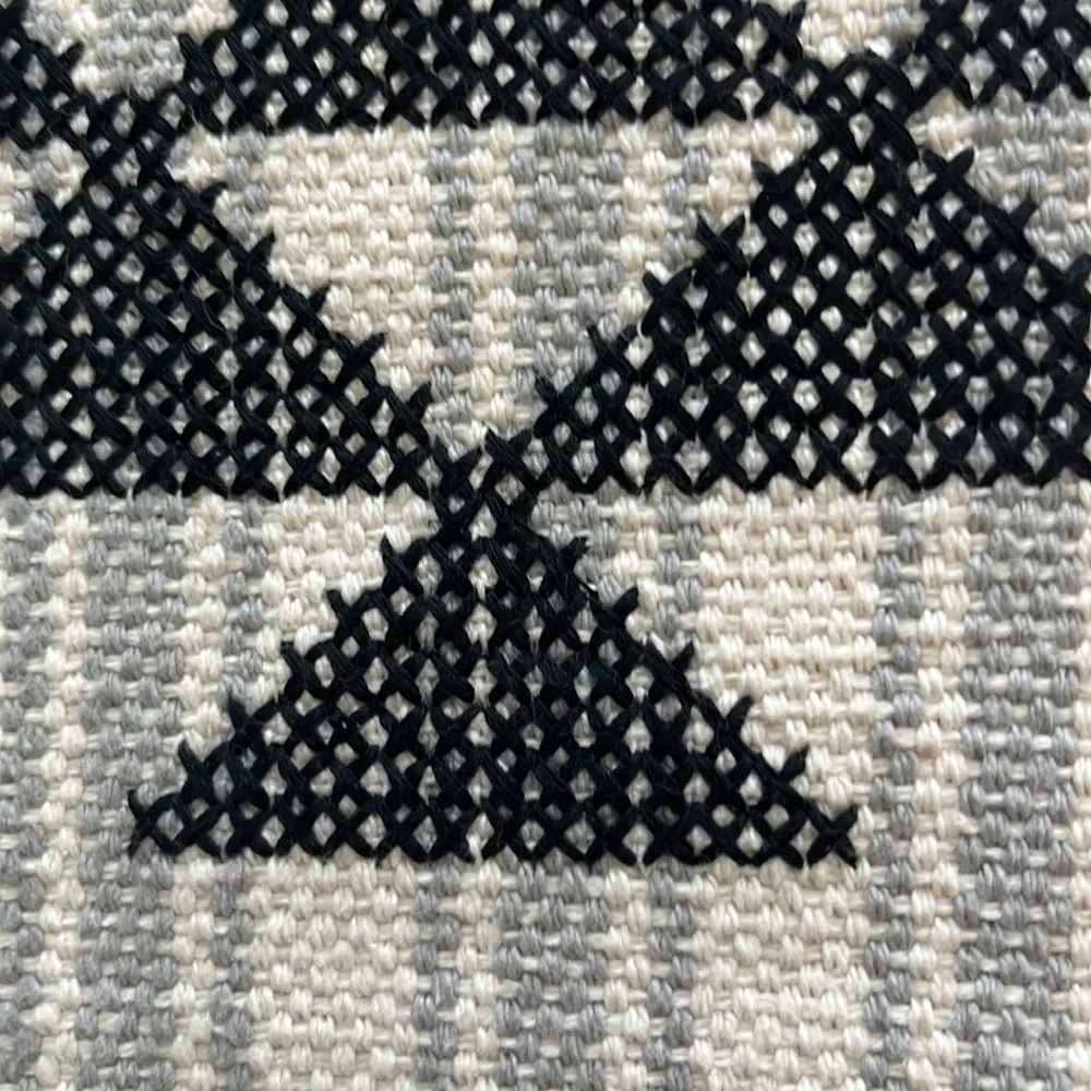 Pendleton Lyons cross stitch lumbar pillow cover striped Geo embroidered gray