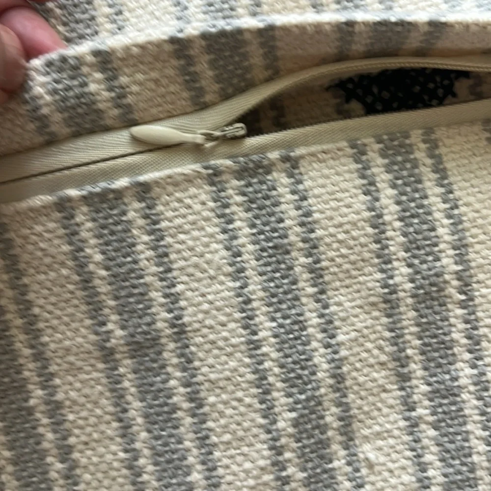 Pendleton Lyons cross stitch lumbar pillow cover striped Geo embroidered gray