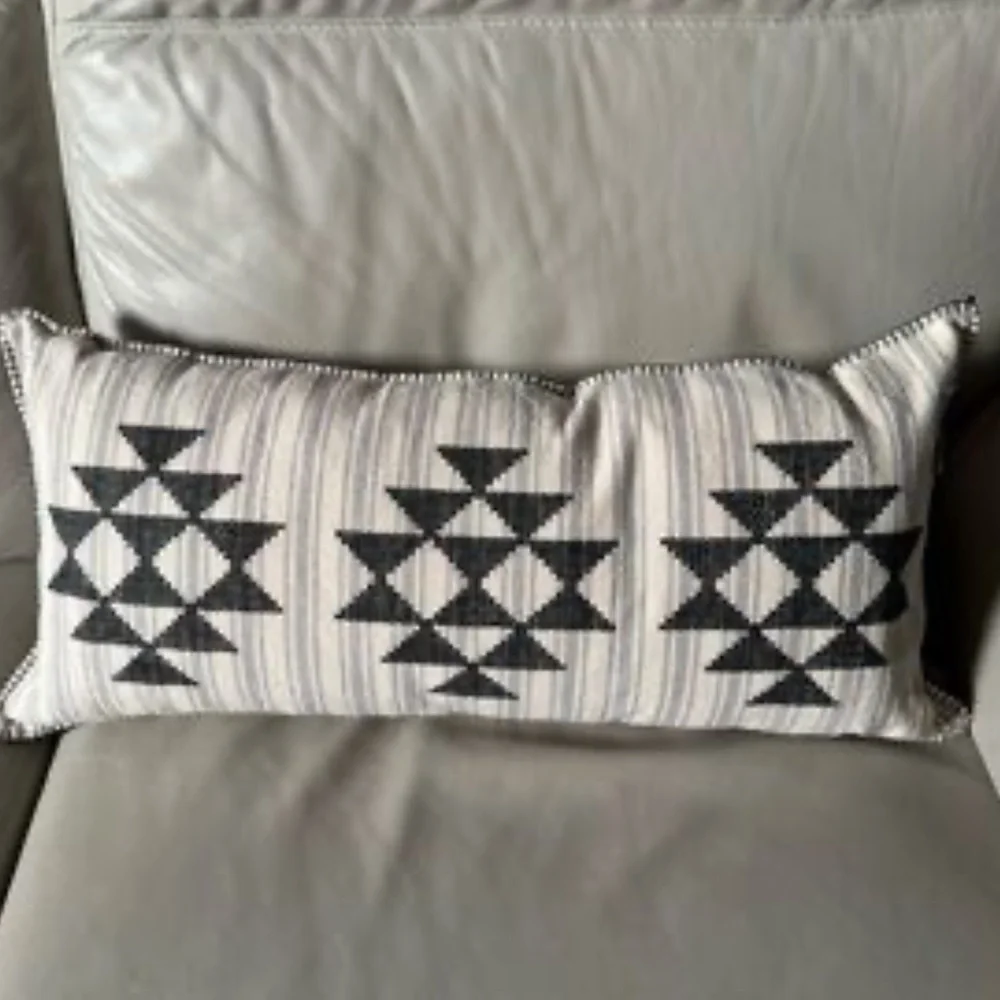 Pendleton Lyons cross stitch lumbar pillow cover striped Geo embroidered gray