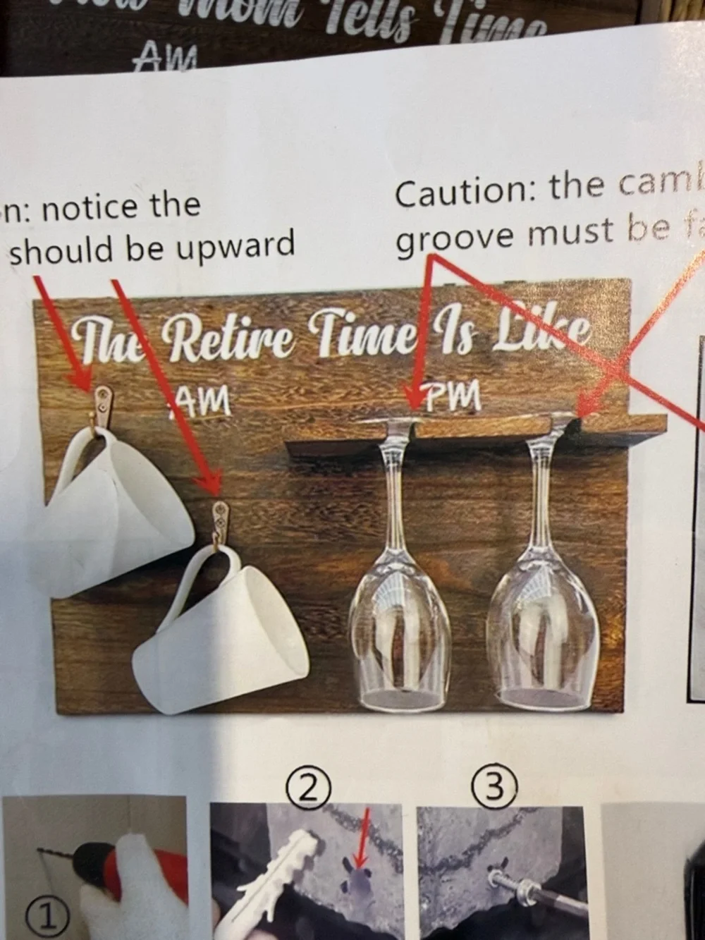 How Mom Tells Time Wooden Wall Wine Glass Holder Sign - White on Dark Brown Wood