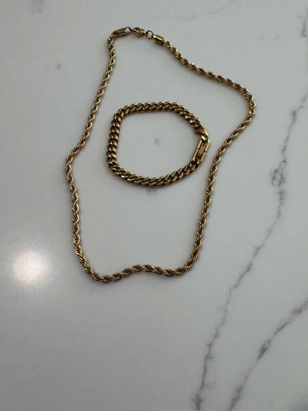 Gold Chain Necklace and Bracelet Set