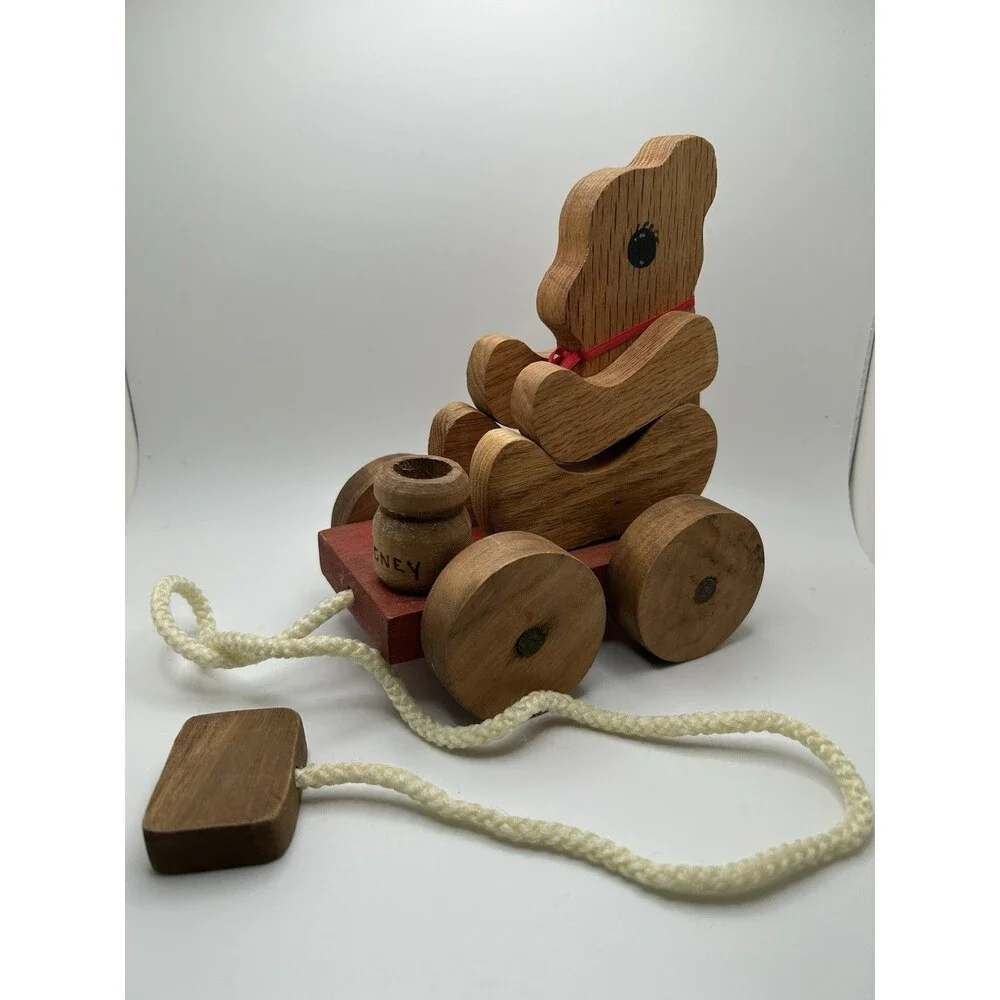 Honey Bear Pull Along Wooden Toy Classic Pooh Child Follow Behind Friend Toddler
