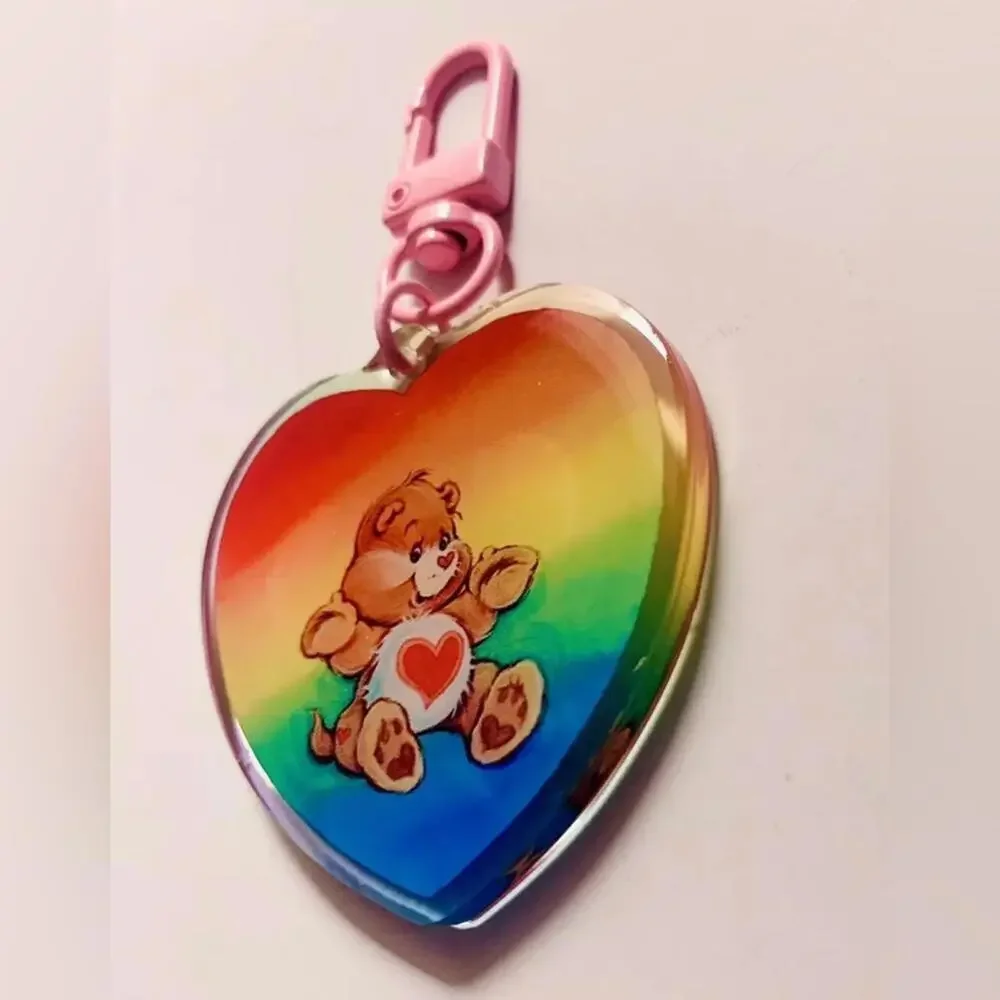 Care Bears Bag Charm Tenderheart, Rainbow Heart Dual Side Keychain Key Holder