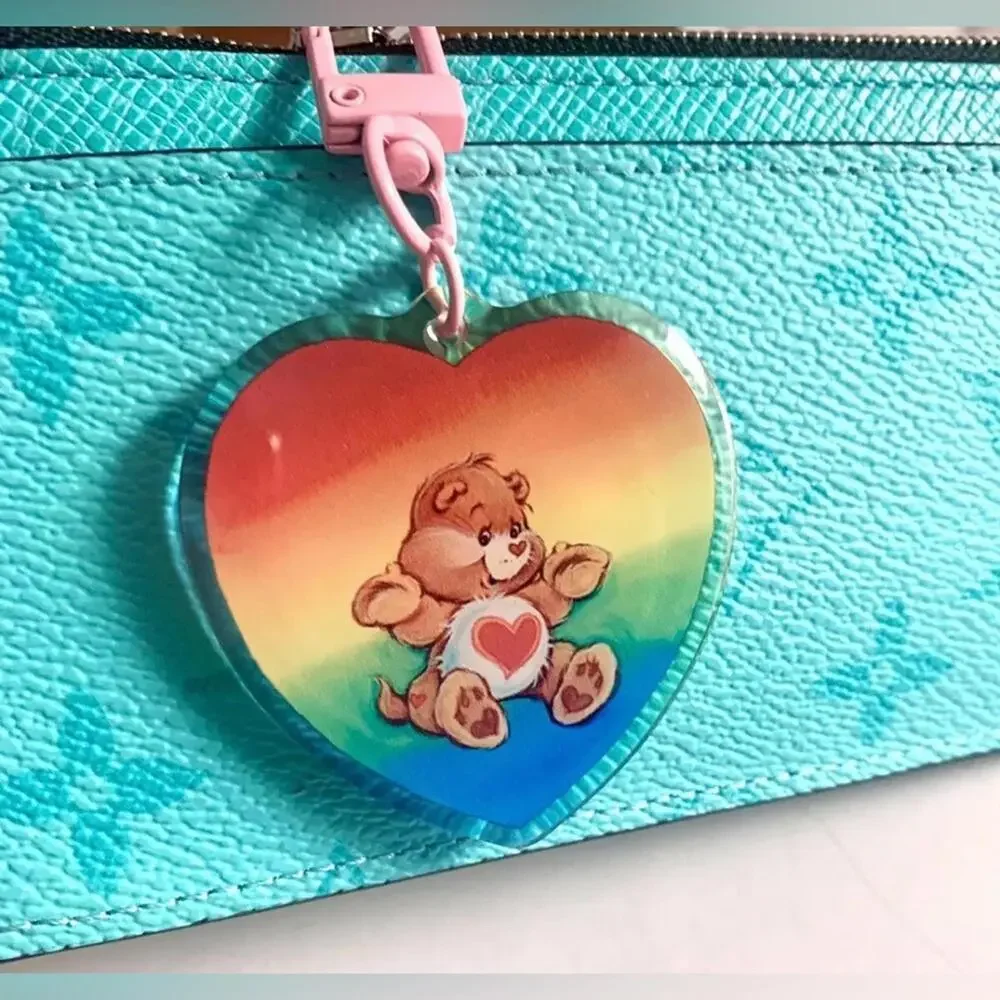 Care Bears Bag Charm Tenderheart, Rainbow Heart Dual Side Keychain Key Holder