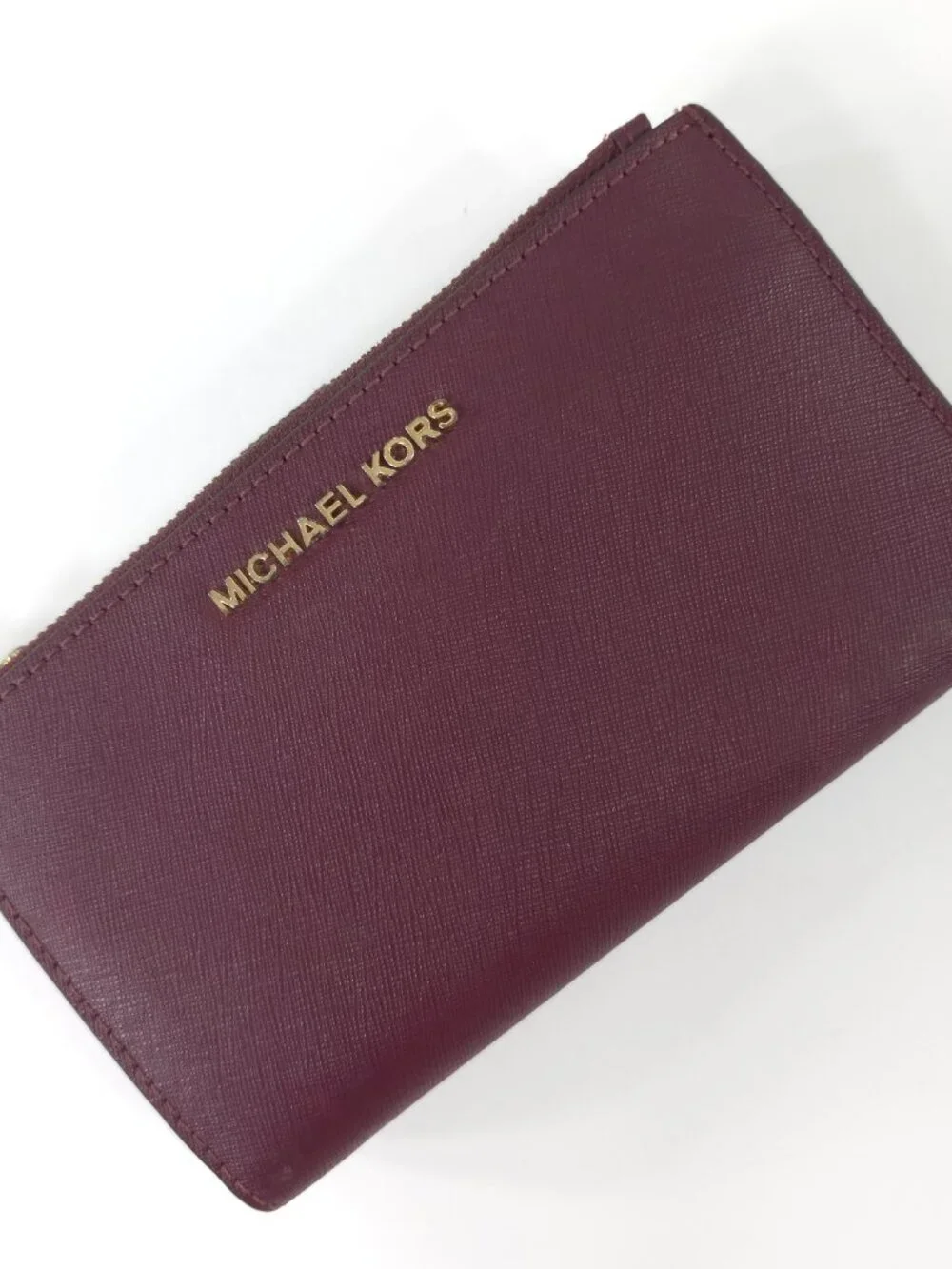 MICHAEL KORS Jet Set Double Zip Wallet Merlot Leather *NO WRISTLET* *VGC* MK....