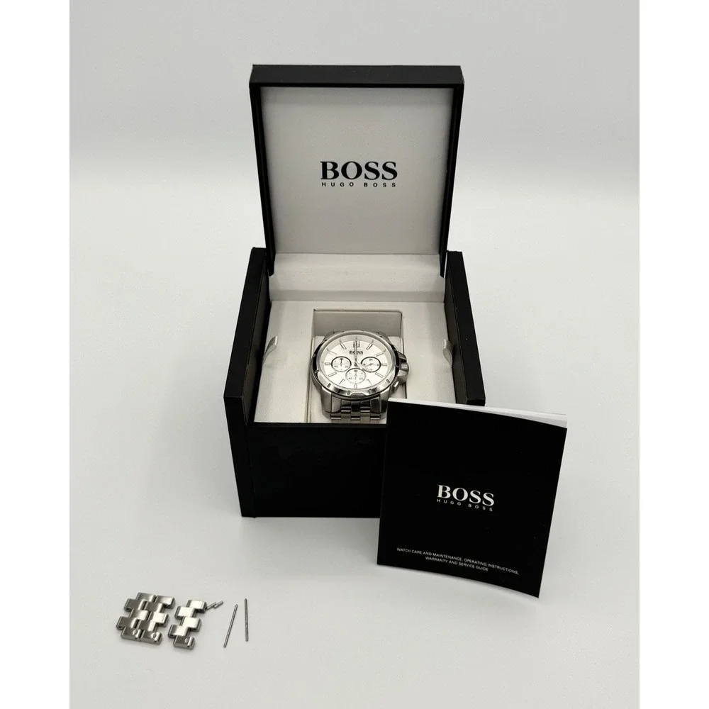 Hugo Boss Men's Stainless Steel Chronograph‎ Watch White Dial Quartz HB197
