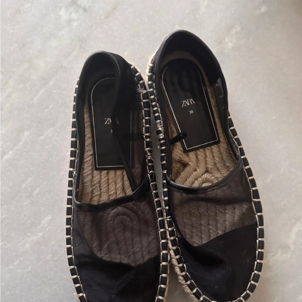 Zara Black Espadrille Flats - Size 38