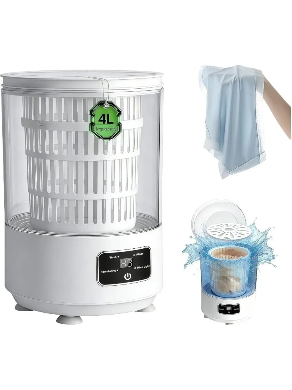 Portable Mini Washing Machine,4L Large Capacity Underwear Washing Machine,With b